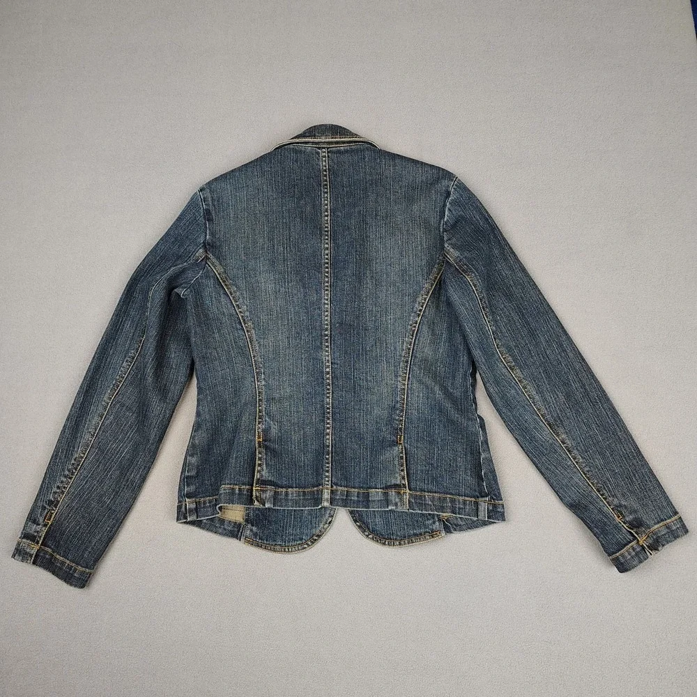 Talbots Denim Jean Jacket Women 6 Dark Blue Stretch Single Button Classy Casual‎